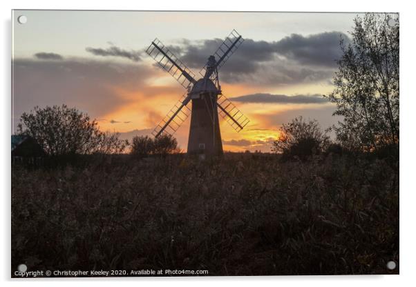Norfolk windmill sunset Acrylic by Christopher Keeley