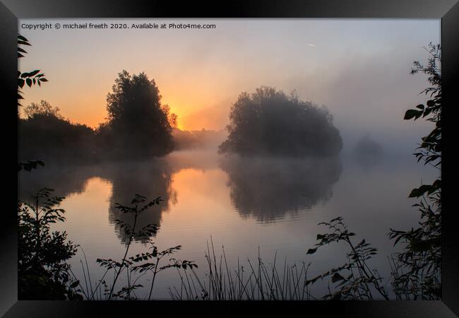 Sunrise Cotswold water park Framed Print by michael freeth