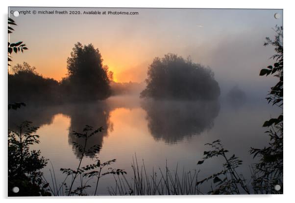 Sunrise Cotswold water park Acrylic by michael freeth