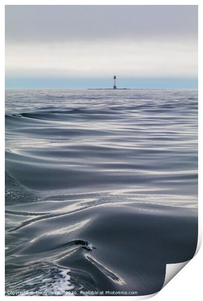 Bell Rock Lighthouse across the waves Print by Douglas Kerr