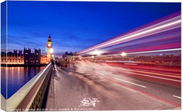 Slow Shutter Speed Photograph of Big Ben Canvas Print by Gordon Maclaren