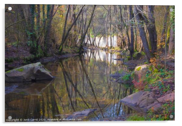 Reflections in the river in the middle of autumn Acrylic by Jordi Carrio