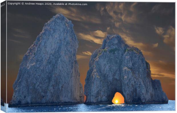 Large rocks off Capri in bay of Naples  Canvas Print by Andrew Heaps
