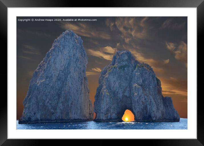 Large rocks off Capri in bay of Naples  Framed Mounted Print by Andrew Heaps