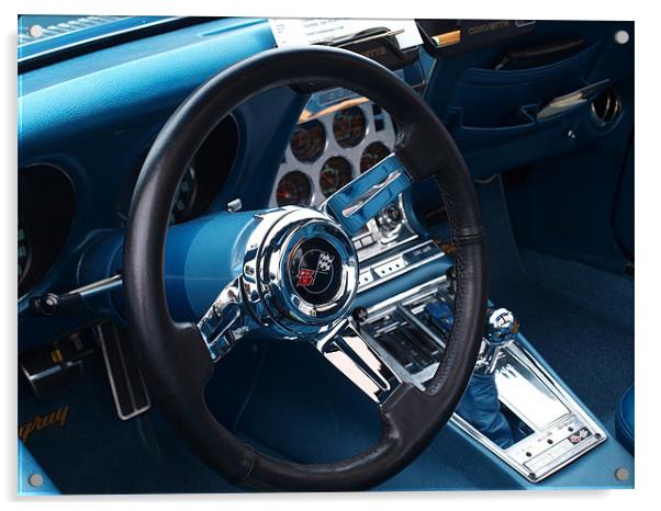 Blue Corvette steering wheel and interior Acrylic by Allan Briggs