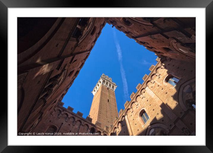 Torre del Mangia from the Courtyard - Siena Framed Mounted Print by Laszlo Konya