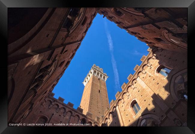 Torre del Mangia from the Courtyard - Siena Framed Print by Laszlo Konya
