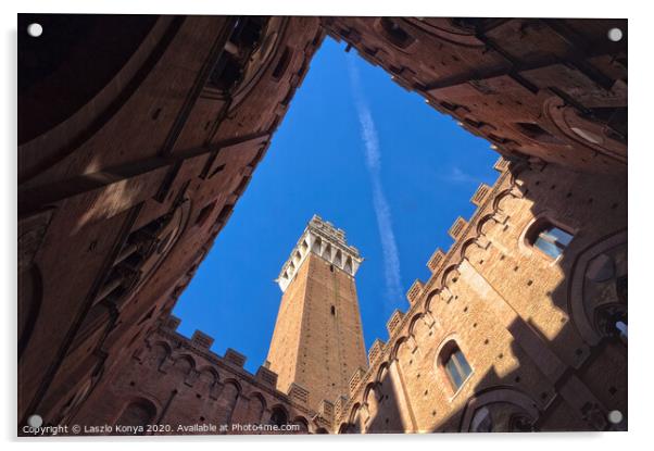 Torre del Mangia from the Courtyard - Siena Acrylic by Laszlo Konya