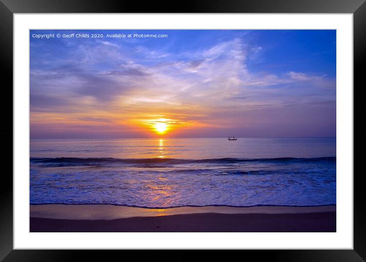 Golden sunrise surf reflections, Thailand. Framed Mounted Print by Geoff Childs