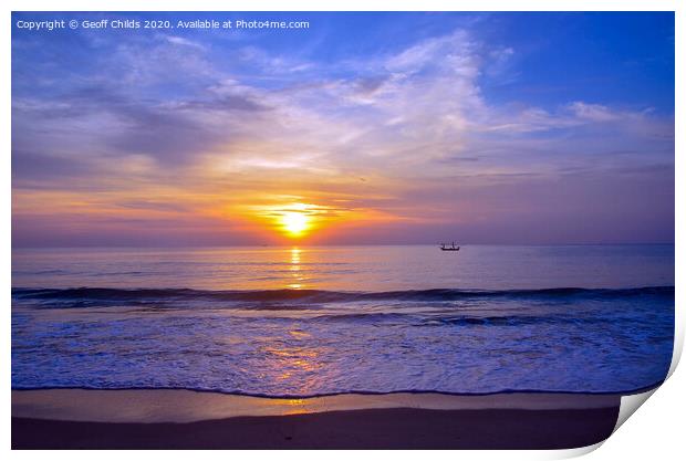 Golden sunrise surf reflections, Thailand. Print by Geoff Childs