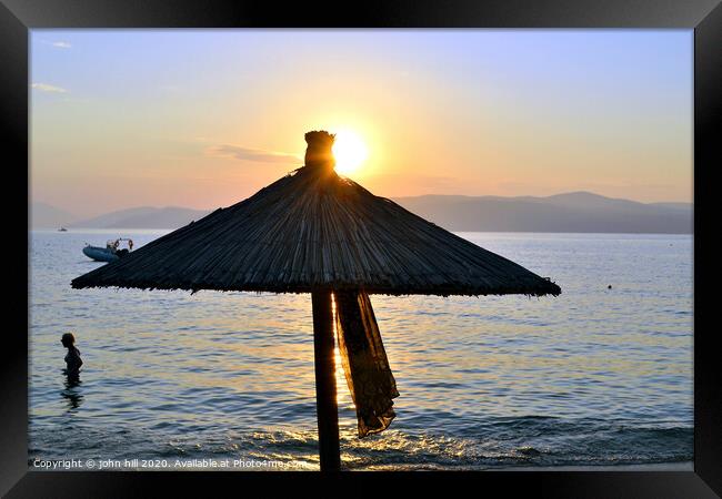 Sunset at Ag Eleni beach on Skiathos in Greece. Framed Print by john hill