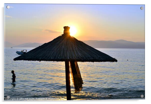 Sunset at Ag Eleni beach on Skiathos in Greece. Acrylic by john hill