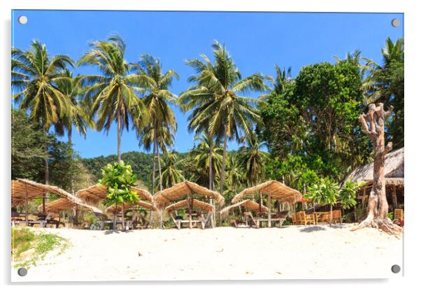 Straw huts on Bamboo Beach Acrylic by Kevin Hellon