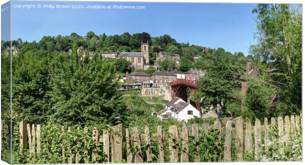 Over the old Fence to Ironbridge Village, Panorama  Canvas Print by Philip Brown