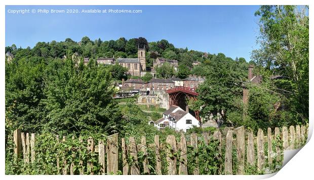 Over the old Fence to Ironbridge Village, Panorama  Print by Philip Brown