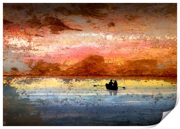 Rowing At Sunset  Print by Robert Fennah