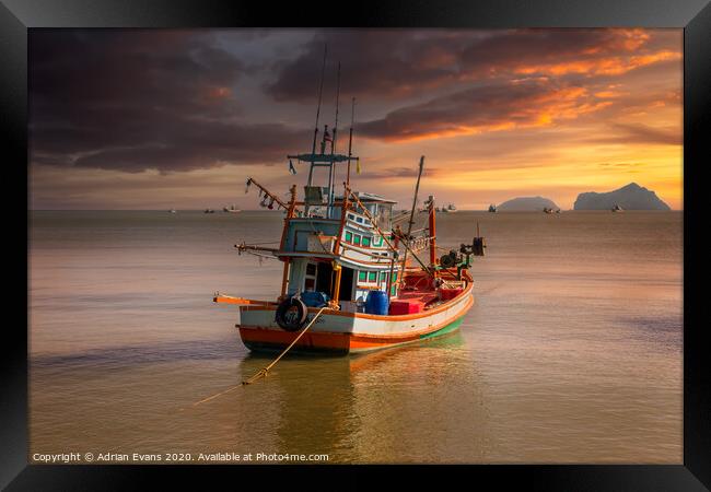 Ao Noi Fishing Boat Thailand Framed Print by Adrian Evans