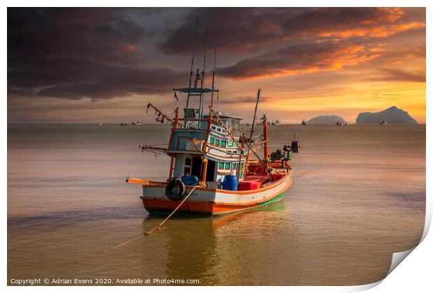 Ao Noi Fishing Boat Thailand Print by Adrian Evans