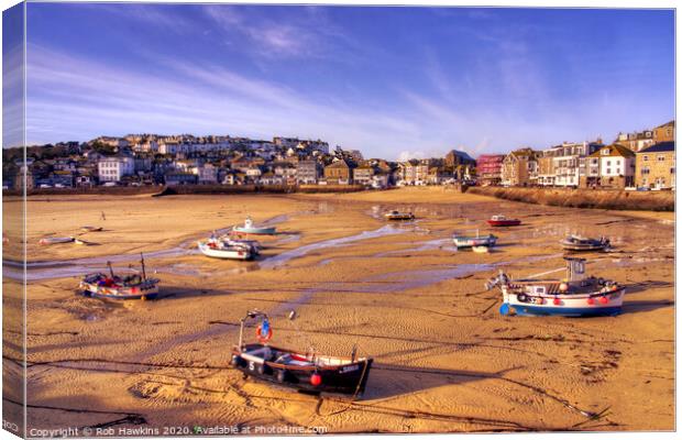 St Ives beach boats           Canvas Print by Rob Hawkins