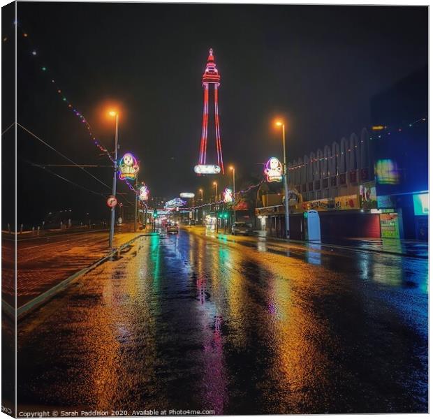 Blackpool tower and illuminations  Canvas Print by Sarah Paddison