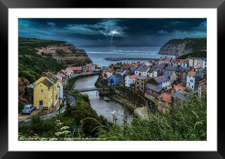 Dramatic Stormy Night in Staithes Framed Mounted Print by Tracey Turner