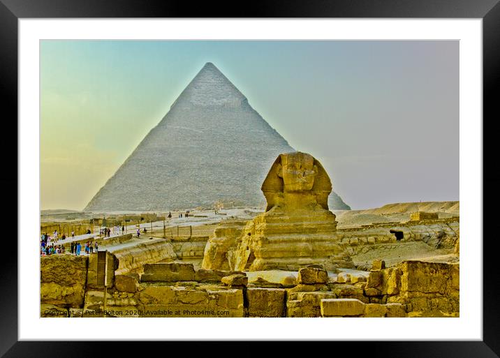 The Sphinx at the pyramid site at Giza, Egypt. Framed Mounted Print by Peter Bolton