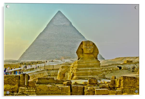 The Sphinx at the pyramid site at Giza, Egypt. Acrylic by Peter Bolton
