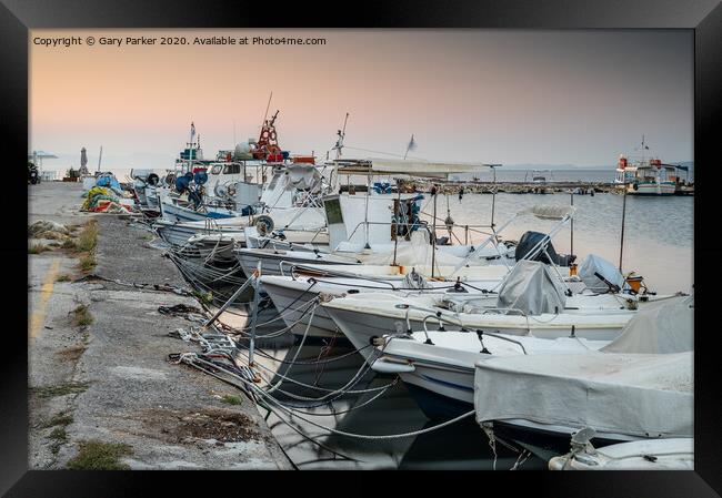 A row of fishing boats in Corfu, Greece	 Framed Print by Gary Parker