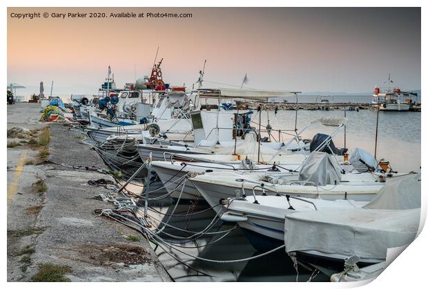 A row of fishing boats in Corfu, Greece	 Print by Gary Parker