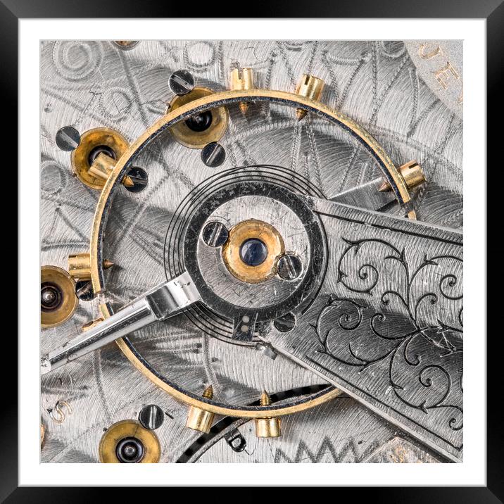 Balance wheel of an antique pocketwatch Framed Mounted Print by Jim Hughes