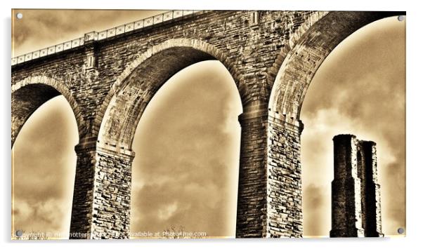 Moorswater Viaduct & Brunel's Original Pier. Acrylic by Neil Mottershead