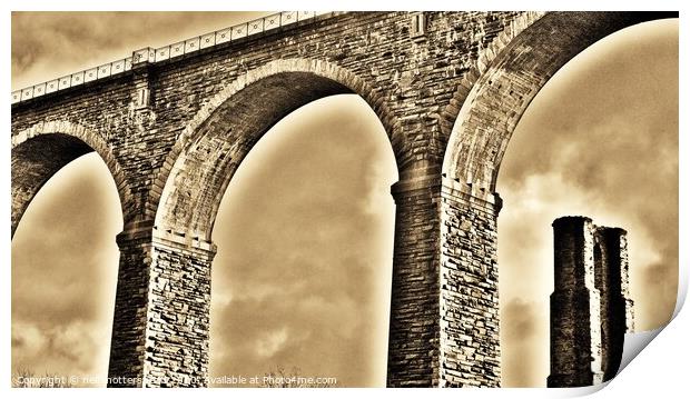 Moorswater Viaduct & Brunel's Original Pier. Print by Neil Mottershead