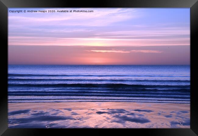 Sunrise from a Northumberland beach. Framed Print by Andrew Heaps