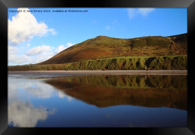 Reflections of Rhossili Downs, Swansea Framed Print by Jane Emery