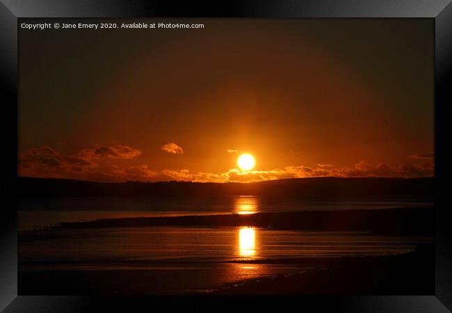 Sunset Over North Gower Framed Print by Jane Emery