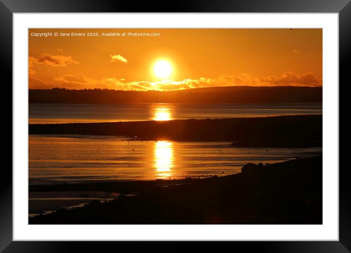Sunset over North Gower, from Loughor Estuary Framed Mounted Print by Jane Emery