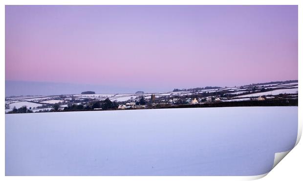  A snowy Dawn, Milton Abbot, Tavistock, Devon. Print by Maggie McCall