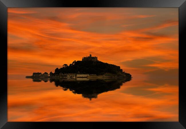 St Michaels Mount reflected 2 Framed Print by Oxon Images