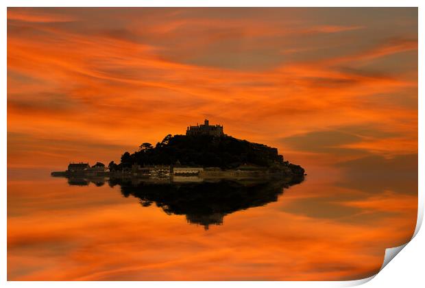St Michaels Mount reflected 2 Print by Oxon Images