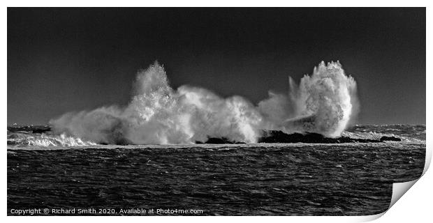 Breaking wave on rocks. Print by Richard Smith