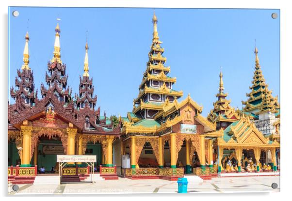 Buildings in Shwedagon Pagoda Acrylic by Kevin Hellon