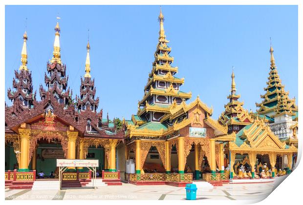 Buildings in Shwedagon Pagoda Print by Kevin Hellon