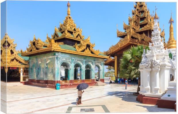 Buildings in Shwedagon Pagoda Canvas Print by Kevin Hellon