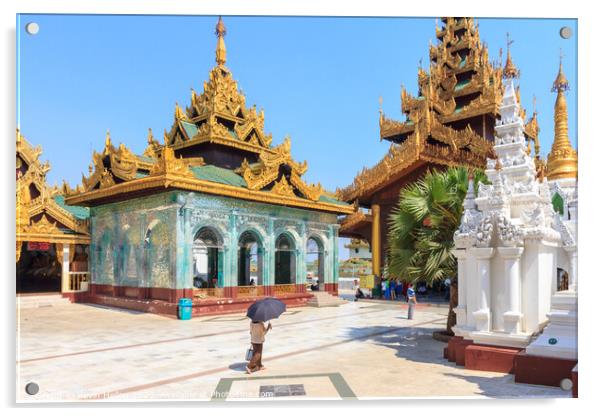 Buildings in Shwedagon Pagoda Acrylic by Kevin Hellon