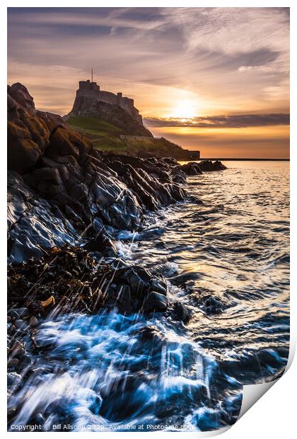 Lindisfarne castle at dawn Print by Bill Allsopp