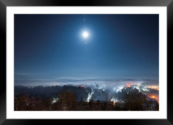 Full Moon over freezing fog, New Mills Framed Mounted Print by John Finney