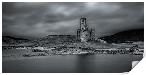 Ardvreck Castle and Loch Assynt Print by John Frid