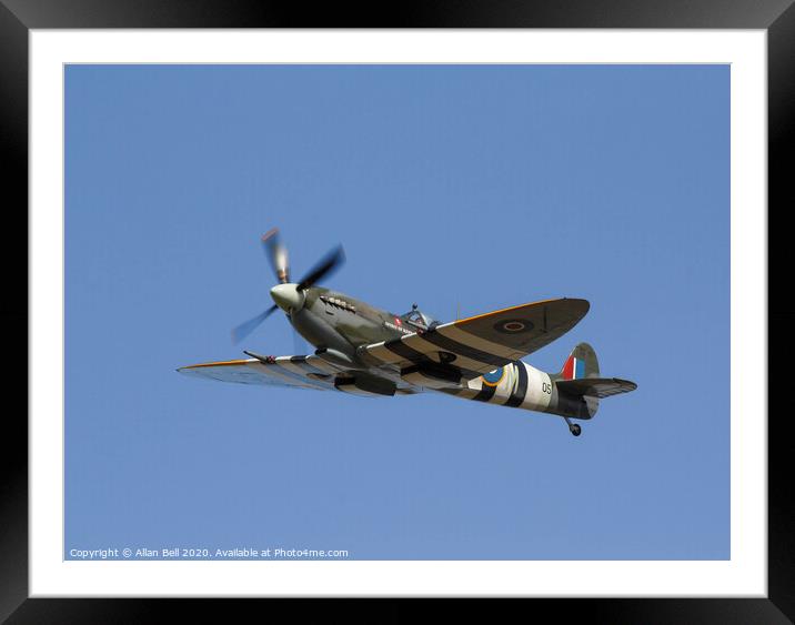 Majestic Spitfire flies through the sky Framed Mounted Print by Allan Bell