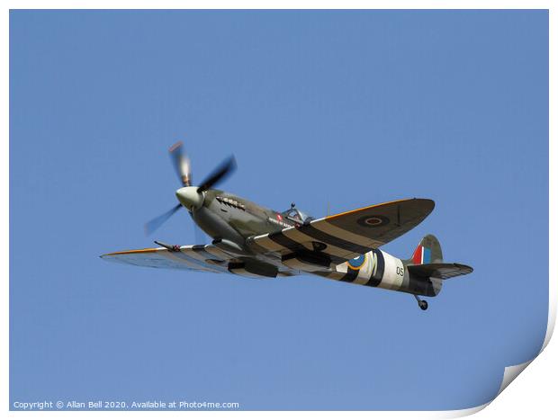 Majestic Spitfire flies through the sky Print by Allan Bell