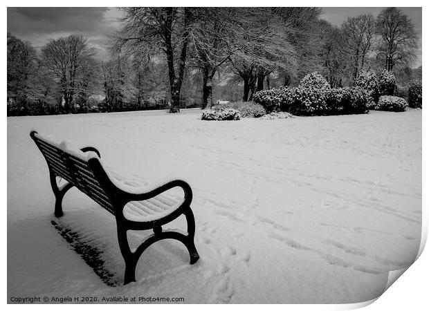 Snowy Bench Print by Angela H